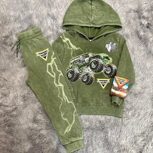 Monster Jam Grave Digger Hoodie & Jogget Pant Outfit Set Olive Toddler 18 Months